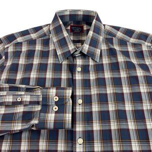 Untuckit Slim Fit Button Front Shirt Mens Large Blue Wrinkle Free Plaid